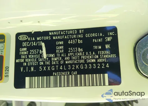 2019 Kia Optima Lx from USA, damaged, VIN 5XXGT4L32KG333224